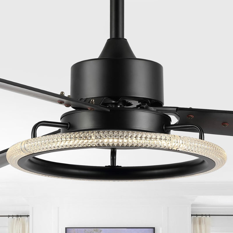 Remy 52" Modern Industrial Iron/Acrylic/Wood Remote-Controlled 6-Speed Integrated LED Ceiling Fan - JONATHAN Y