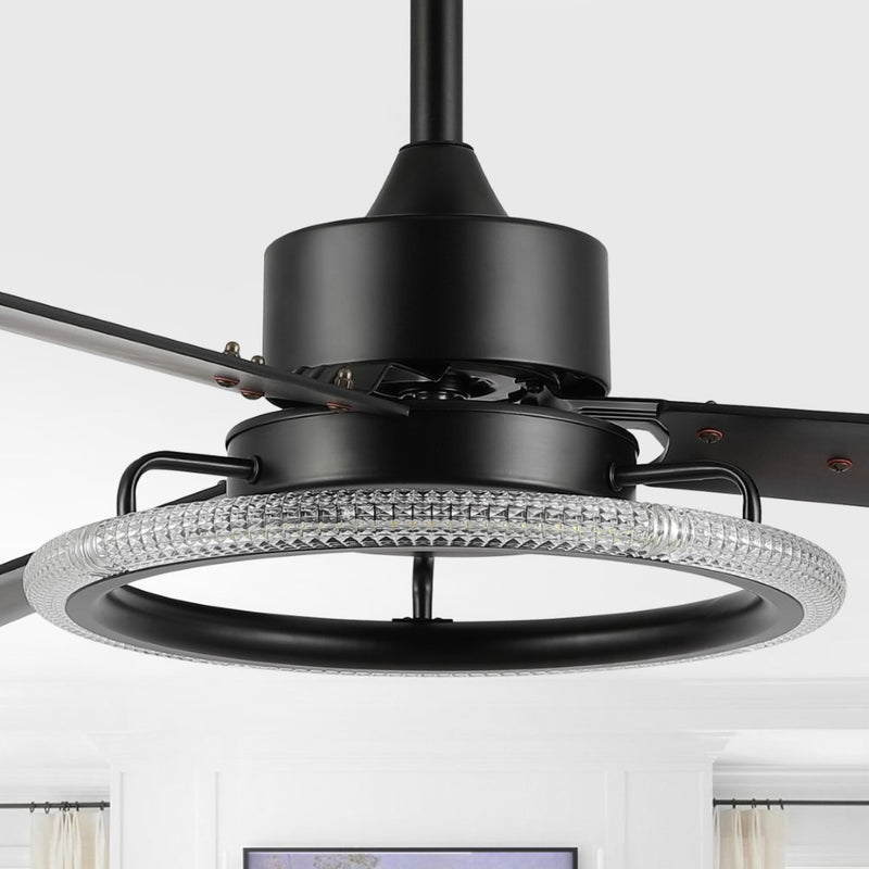 Remy 52" Modern Industrial Iron/Acrylic/Wood Remote-Controlled 6-Speed Integrated LED Ceiling Fan - JONATHAN Y