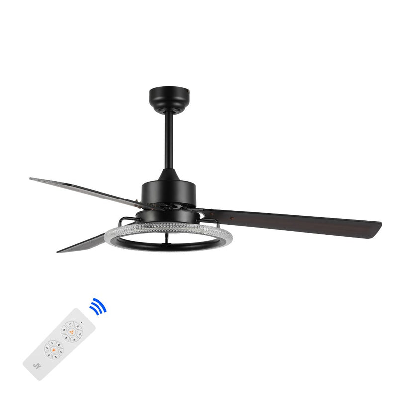 Remy 52" Modern Industrial Iron/Acrylic/Wood Remote-Controlled 6-Speed Integrated LED Ceiling Fan - JONATHAN Y