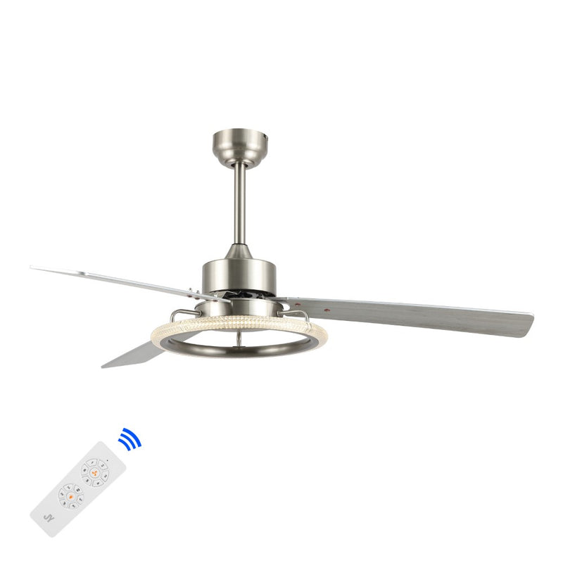 Remy 52" Modern Industrial Iron/Acrylic/Wood Remote-Controlled 6-Speed Integrated LED Ceiling Fan - JONATHAN Y