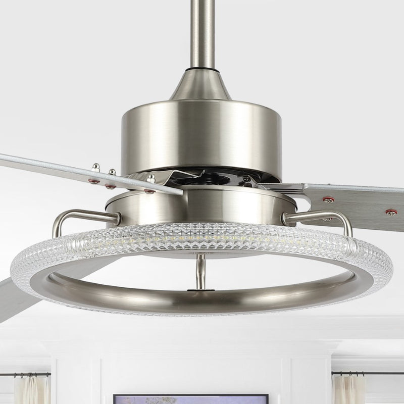 Remy 52" Modern Industrial Iron/Acrylic/Wood Remote-Controlled 6-Speed Integrated LED Ceiling Fan - JONATHAN Y