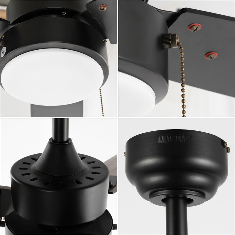 Blair 42" 1-Light Modern Minimalist 3-Speed Iron Height Adjustable Integrated LED Ceiling Fan with Pull Chains - JONATHAN Y