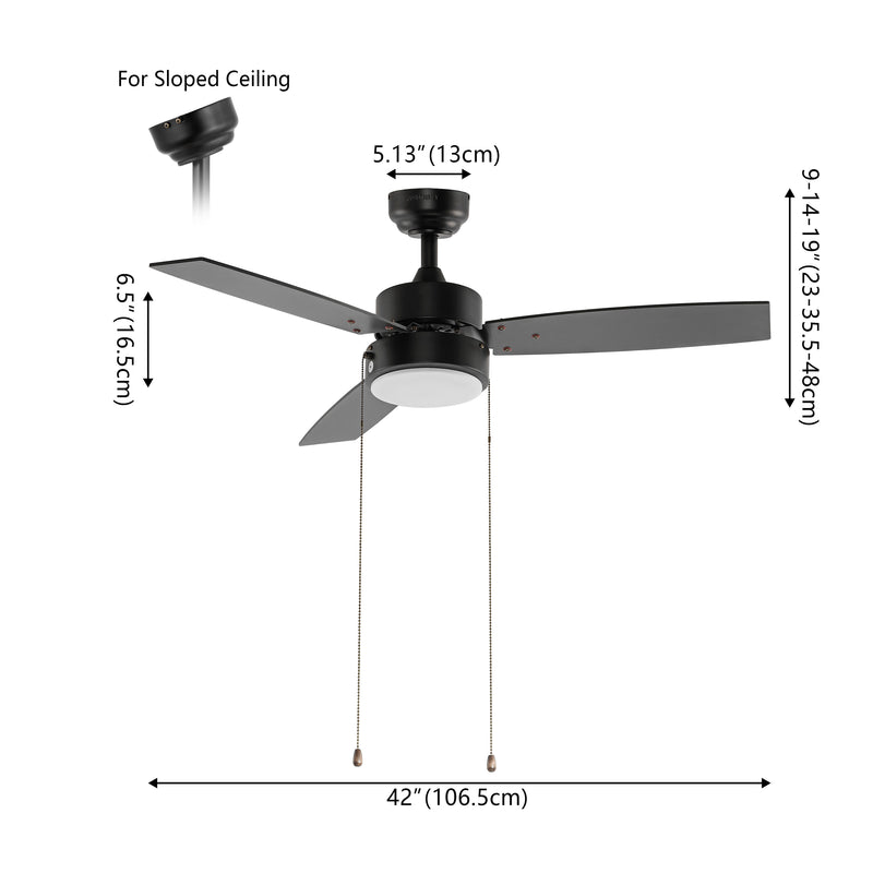 Blair 42" 1-Light Modern Minimalist 3-Speed Iron Height Adjustable Integrated LED Ceiling Fan with Pull Chains - JONATHAN Y