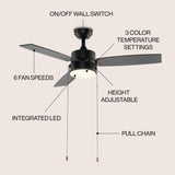 Blair 42" 1-Light Modern Minimalist 3-Speed Iron Height Adjustable Integrated LED Ceiling Fan with Pull Chains - JONATHAN Y