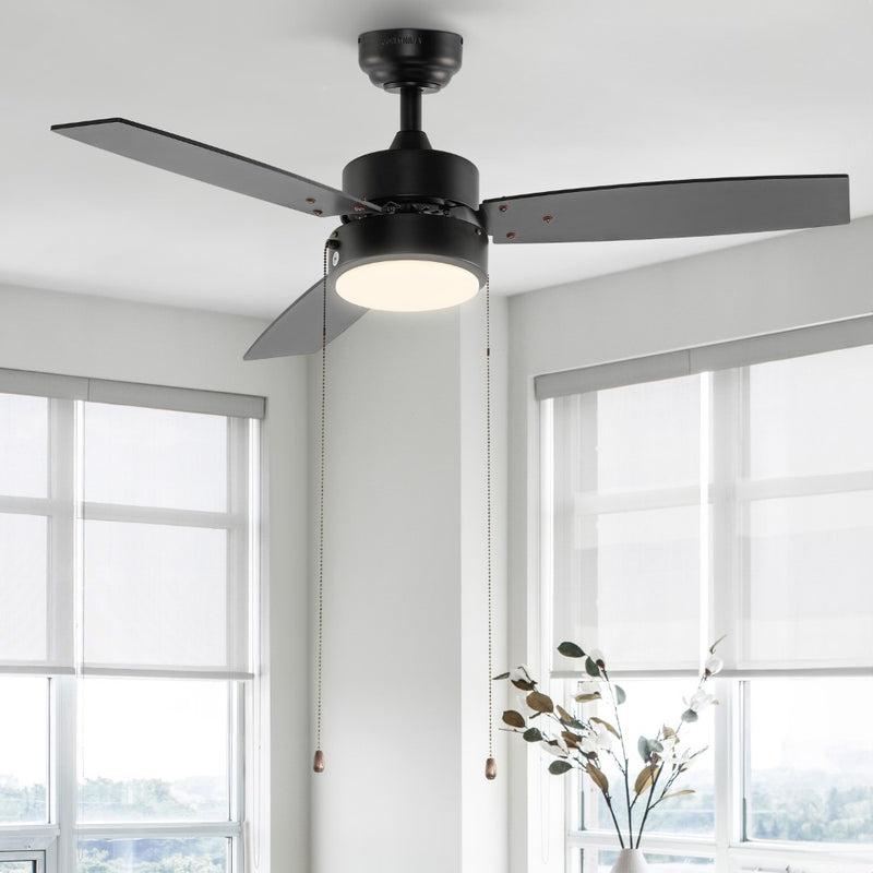 Blair 42" 1-Light Modern Minimalist 3-Speed Iron Height Adjustable Integrated LED Ceiling Fan with Pull Chains - JONATHAN Y
