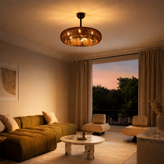 Cassidy 23" 6-Light Modern Bohemian 6-Speed Metal/Rattan Mobile-App/Remote-Controlled Height-Adjustable Lantern LED Ceiling Fan