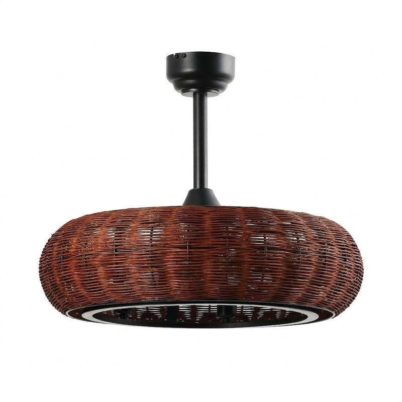 Cassidy 23" 6-Light Modern Bohemian 6-Speed Metal/Rattan Mobile-App/Remote-Controlled Height-Adjustable Lantern LED Ceiling Fan Dark Brown/Black – OFF