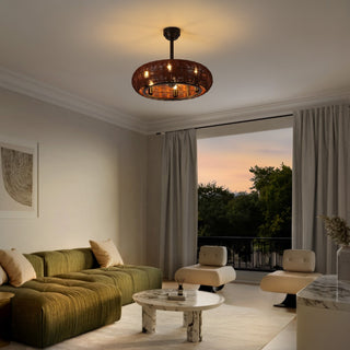Cassidy 23" 6-Light Modern Bohemian 6-Speed Metal/Rattan Mobile-App/Remote-Controlled Height-Adjustable Lantern LED Ceiling Fan - JONATHAN Y