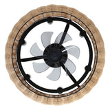 Cassidy 23" 6-Light Modern Bohemian 6-Speed Metal/Rattan Mobile-App/Remote-Controlled Height-Adjustable Lantern LED Ceiling Fan - JONATHAN Y