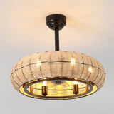 Cassidy 23" 6-Light Modern Bohemian 6-Speed Metal/Rattan Mobile-App/Remote-Controlled Height-Adjustable Lantern LED Ceiling Fan - JONATHAN Y