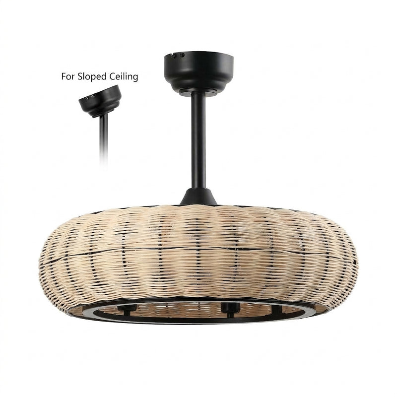 Cassidy 23" 6-Light Modern Bohemian 6-Speed Metal/Rattan Mobile-App/Remote-Controlled Height-Adjustable Lantern LED Ceiling Fan Light Brown/Black – OFF
