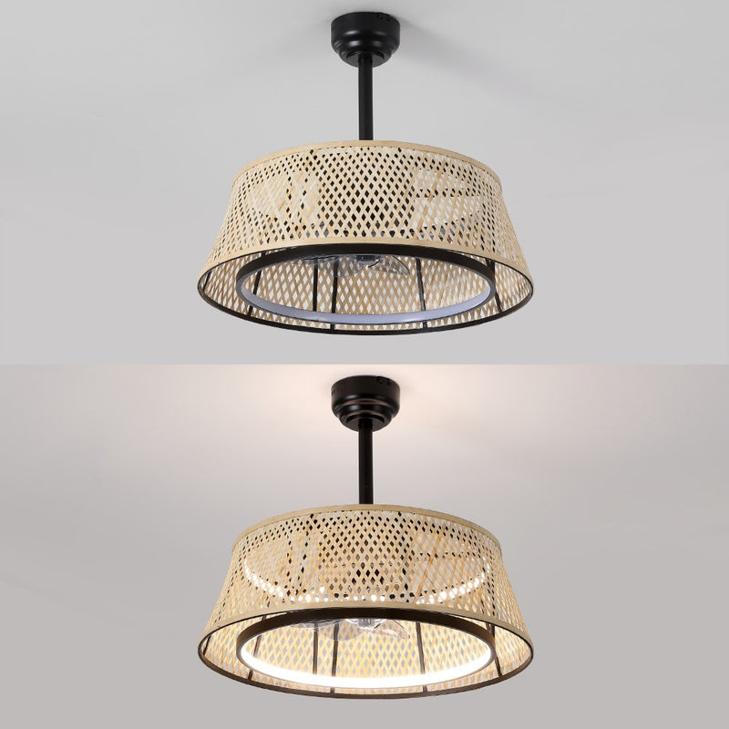 Cressida 23.75" Traditional Bohemian 6-Speed Metal/Bamboo Mobile-App/Remote-Controlled Height-Adjustable Dimmable Caged Integrated LED Ceiling Fan - JONATHAN Y