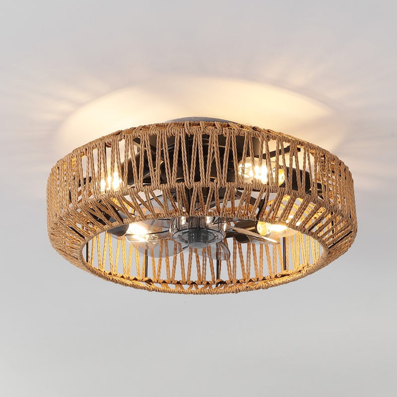 Rowan 19.5" 4-Light Modern Bohemian 6-Speed Metal/Rattan Mobile-App/Remote-Controlled Lantern LED Ceiling Fan - JONATHAN Y