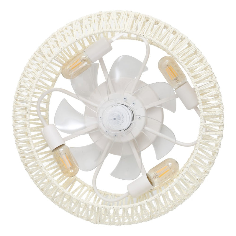 Rowan 19.5" 4-Light Modern Bohemian 6-Speed Metal/Rattan Mobile-App/Remote-Controlled Lantern LED Ceiling Fan - JONATHAN Y