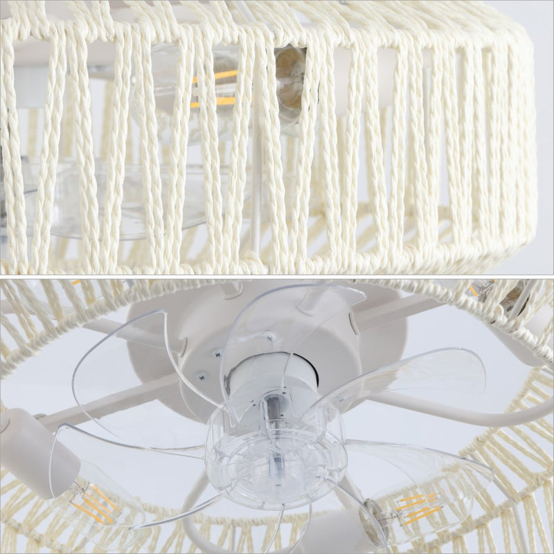 Rowan 19.5" 4-Light Modern Bohemian 6-Speed Metal/Rattan Mobile-App/Remote-Controlled Lantern LED Ceiling Fan - JONATHAN Y