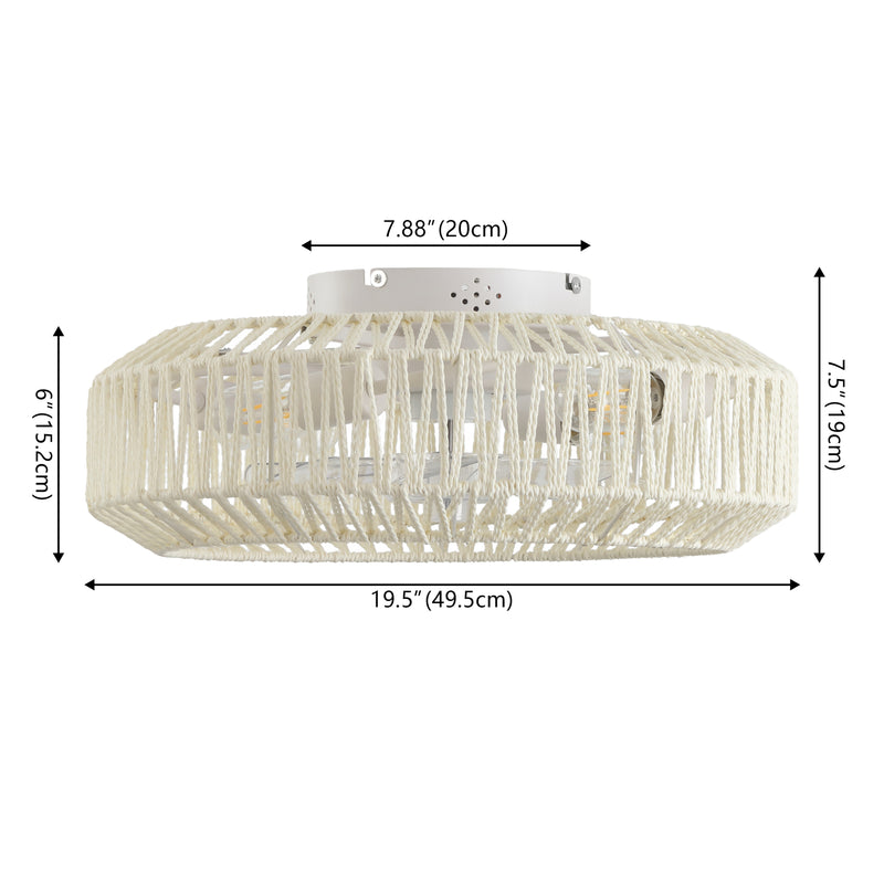 Rowan 19.5" 4-Light Modern Bohemian 6-Speed Metal/Rattan Mobile-App/Remote-Controlled Lantern LED Ceiling Fan - JONATHAN Y
