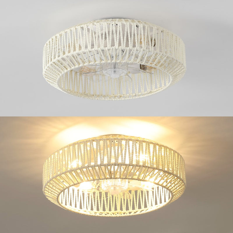Rowan 19.5" 4-Light Modern Bohemian 6-Speed Metal/Rattan Mobile-App/Remote-Controlled Lantern LED Ceiling Fan - JONATHAN Y