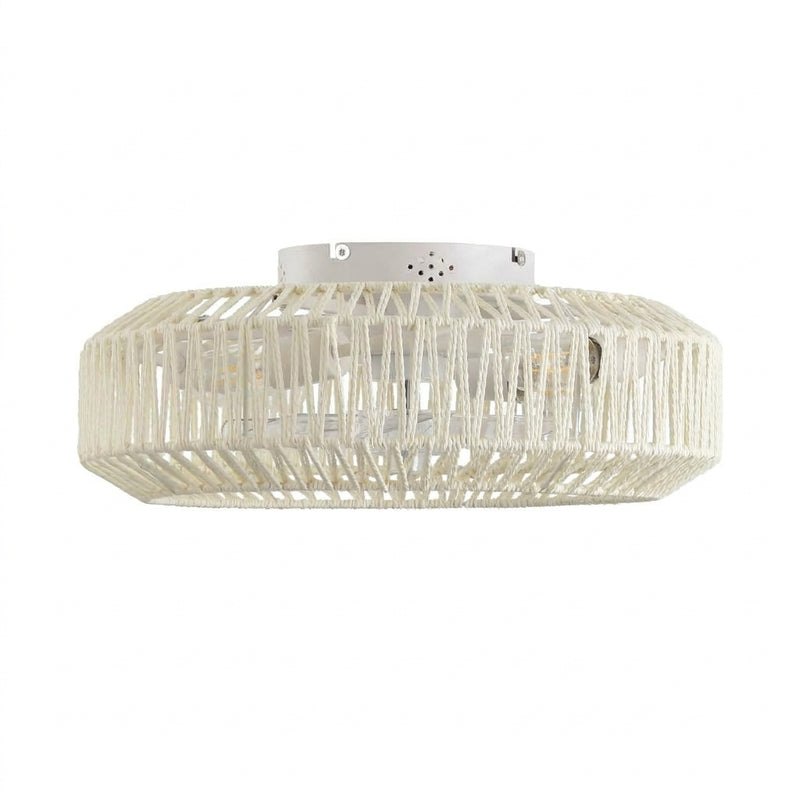 Rowan 19.5" 4-Light Modern Bohemian 6-Speed Metal/Rattan Mobile-App/Remote-Controlled Lantern LED Ceiling Fan Cream/White – OFF