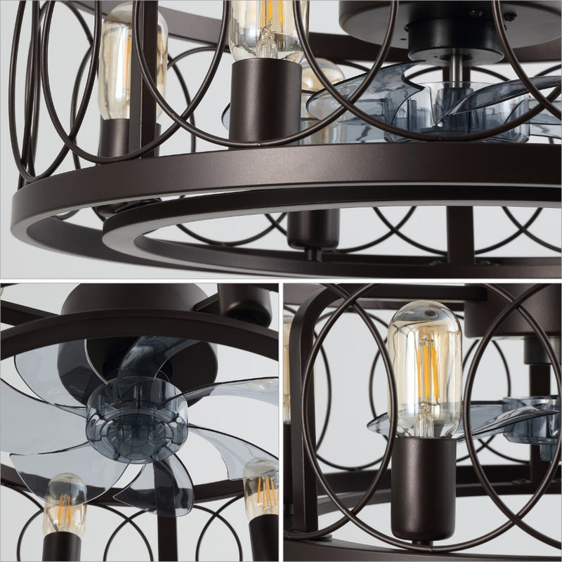 Celeste 21.6" 6-Light Industrial Farmhouse 6-Speed Metal Mobile-App/Remote-Controlled Caged LED Ceiling Fan - JONATHAN Y