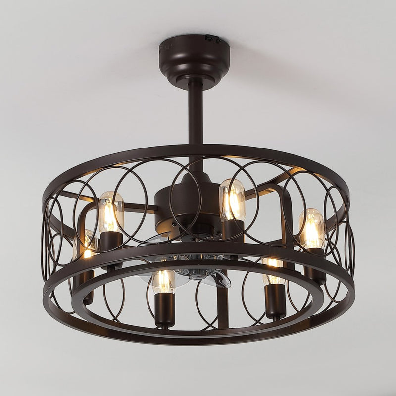 Celeste 21.6" 6-Light Industrial Farmhouse 6-Speed Metal Mobile-App/Remote-Controlled Caged LED Ceiling Fan - JONATHAN Y