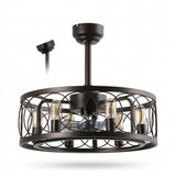 Celeste 21.6" 6-Light Industrial Farmhouse 6-Speed Metal Mobile-App/Remote-Controlled Caged LED Ceiling Fan Oil Rubbed Bronze – OFF