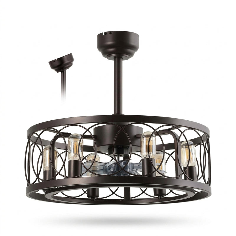Celeste 21.6" 6-Light Industrial Farmhouse 6-Speed Metal Mobile-App/Remote-Controlled Caged LED Ceiling Fan Oil Rubbed Bronze – OFF