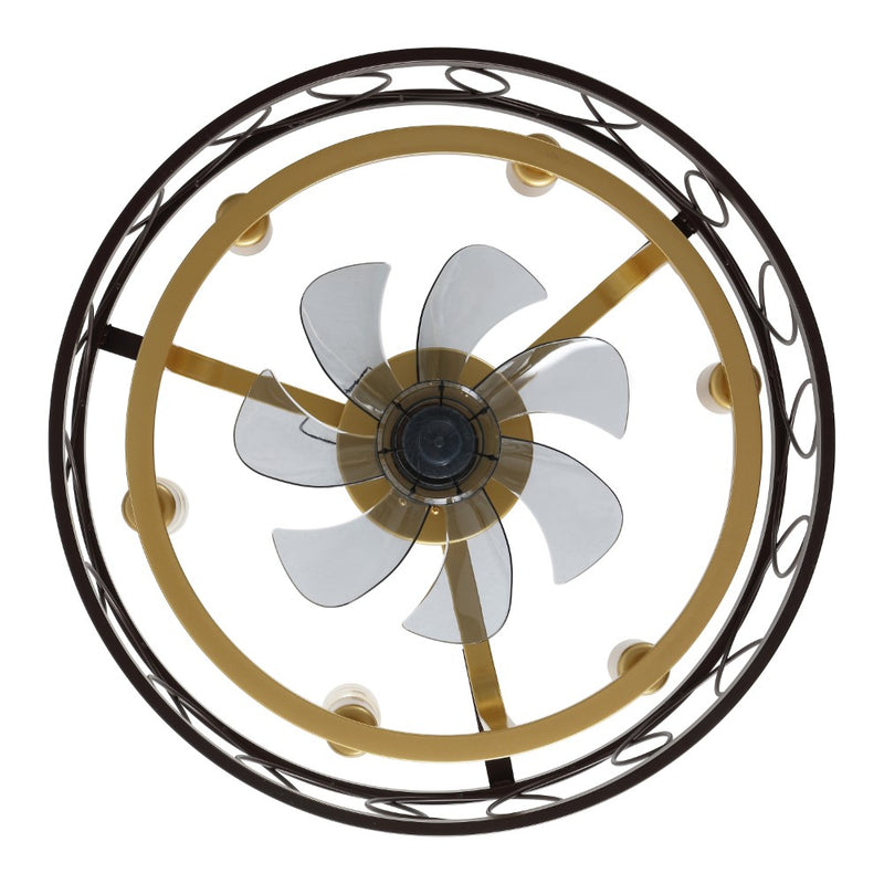 Celeste 21.6" 6-Light Industrial Farmhouse 6-Speed Metal Mobile-App/Remote-Controlled Caged LED Ceiling Fan - JONATHAN Y