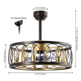Celeste 21.6" 6-Light Industrial Farmhouse 6-Speed Metal Mobile-App/Remote-Controlled Caged LED Ceiling Fan - JONATHAN Y