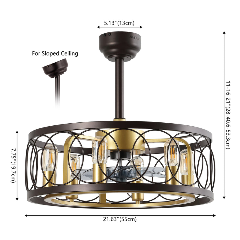 Celeste 21.6" 6-Light Industrial Farmhouse 6-Speed Metal Mobile-App/Remote-Controlled Caged LED Ceiling Fan - JONATHAN Y