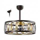 Celeste 21.6" 6-Light Industrial Farmhouse 6-Speed Metal Mobile-App/Remote-Controlled Caged LED Ceiling Fan Oil Rubbed Bronze/Gold Painting – OFF