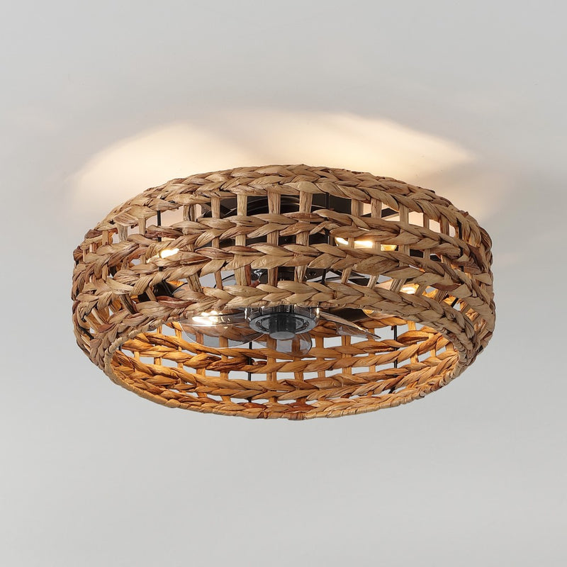 Archer 20.25" 4-Light Coastal Bohemian 6-Speed Metal/Seagrass Mobile-App/Remote-Controlled Lantern LED Ceiling Fan - JONATHAN Y