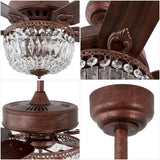 Neva 42" 3-Light Rustic Industrial 6-Speed Metal/Crystal Bowl Shade Mobile-App/Remote-Controlled LED Ceiling Fandelier