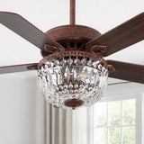 Neva 42" 3-Light Rustic Industrial 6-Speed Metal/Crystal Bowl Shade Mobile-App/Remote-Controlled LED Ceiling Fandelier