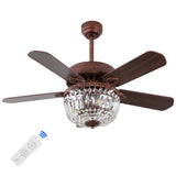 Neva 42" 3-Light Rustic Industrial 6-Speed Metal/Crystal Bowl Shade Mobile-App/Remote-Controlled LED Ceiling Fandelier