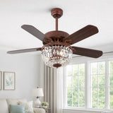 Neva 42" 3-Light Rustic Industrial 6-Speed Metal/Crystal Bowl Shade Mobile-App/Remote-Controlled LED Ceiling Fandelier