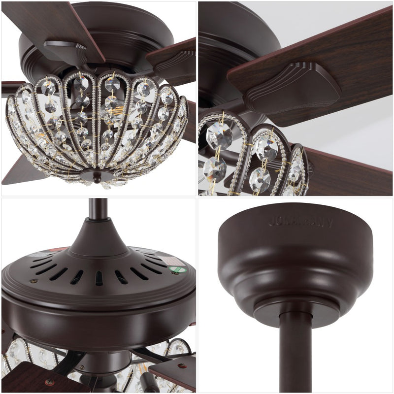 Reva 42" 3-Light Modern Coastal 6-Speed Metal/Crystal Scalloped Bowl Shade Mobile-App/Remote-Controlled LED Ceiling Fandelier