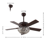 Reva 42" 3-Light Modern Coastal 6-Speed Metal/Crystal Scalloped Bowl Shade Mobile-App/Remote-Controlled LED Ceiling Fandelier
