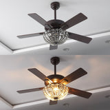 Reva 42" 3-Light Modern Coastal 6-Speed Metal/Crystal Scalloped Bowl Shade Mobile-App/Remote-Controlled LED Ceiling Fandelier