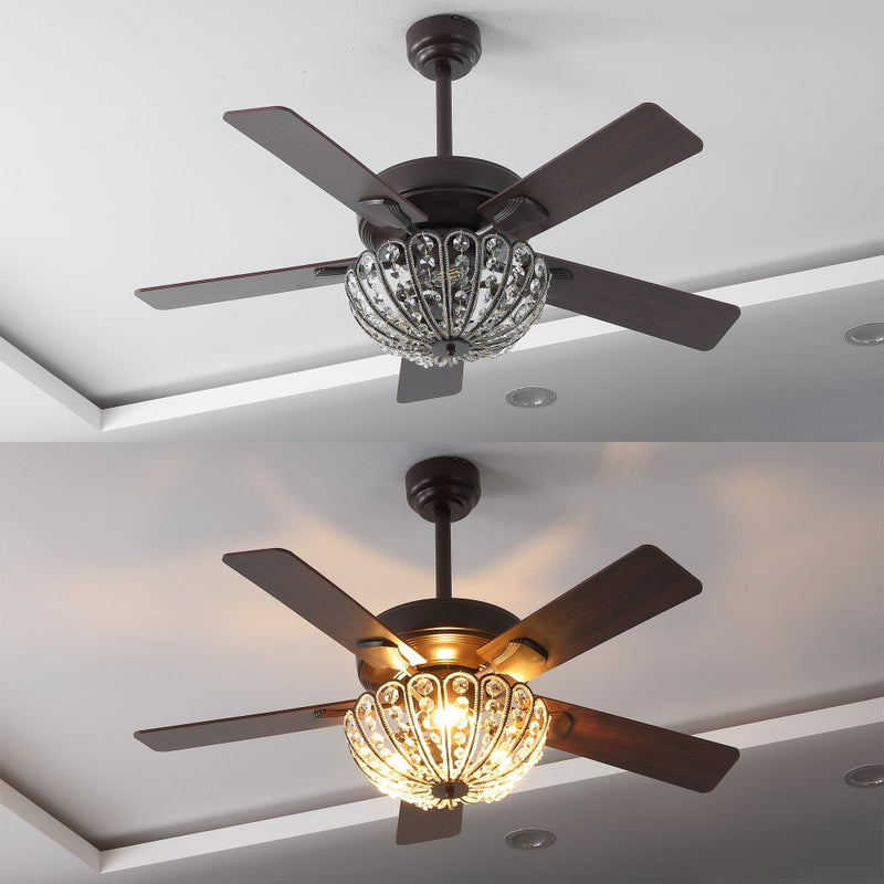 Reva 42" 3-Light Modern Coastal 6-Speed Metal/Crystal Scalloped Bowl Shade Mobile-App/Remote-Controlled LED Ceiling Fandelier