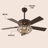 Reva 42" 3-Light Modern Coastal 6-Speed Metal/Crystal Scalloped Bowl Shade Mobile-App/Remote-Controlled LED Ceiling Fandelier