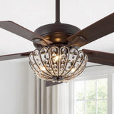 Reva 42" 3-Light Modern Coastal 6-Speed Metal/Crystal Scalloped Bowl Shade Mobile-App/Remote-Controlled LED Ceiling Fandelier