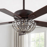 Reva 42" 3-Light Modern Coastal 6-Speed Metal/Crystal Scalloped Bowl Shade Mobile-App/Remote-Controlled LED Ceiling Fandelier