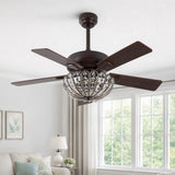 Reva 42" 3-Light Modern Coastal 6-Speed Metal/Crystal Scalloped Bowl Shade Mobile-App/Remote-Controlled LED Ceiling Fandelier