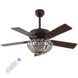 Reva 42" 3-Light Modern Coastal 6-Speed Metal/Crystal Scalloped Bowl Shade Mobile-App/Remote-Controlled LED Ceiling Fandelier