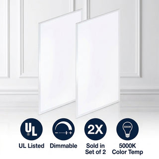 2 ft. X 4 ft. 50-Watt Dimmable Integrated LED Flat Panel Light with 5500 Lumens 5000K Set 2 White – ICONS