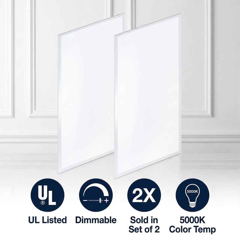 2 ft. X 4 ft. 50-Watt Dimmable Integrated LED Flat Panel Light with 5500 Lumens 5000K Set 2 White – ICONS