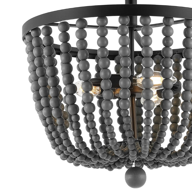 Drift Wood Bead 16" Bohemian Farmhouse Iron LED Semi Flush Mount - JONATHAN Y