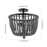 Drift Wood Bead 16" Bohemian Farmhouse Iron LED Semi Flush Mount - JONATHAN Y