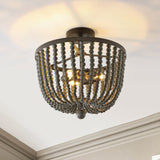 Drift Wood Bead 16" Bohemian Farmhouse Iron LED Semi Flush Mount - JONATHAN Y