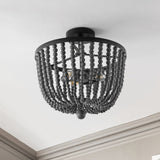 Drift Wood Bead 16" Bohemian Farmhouse Iron LED Semi Flush Mount - JONATHAN Y